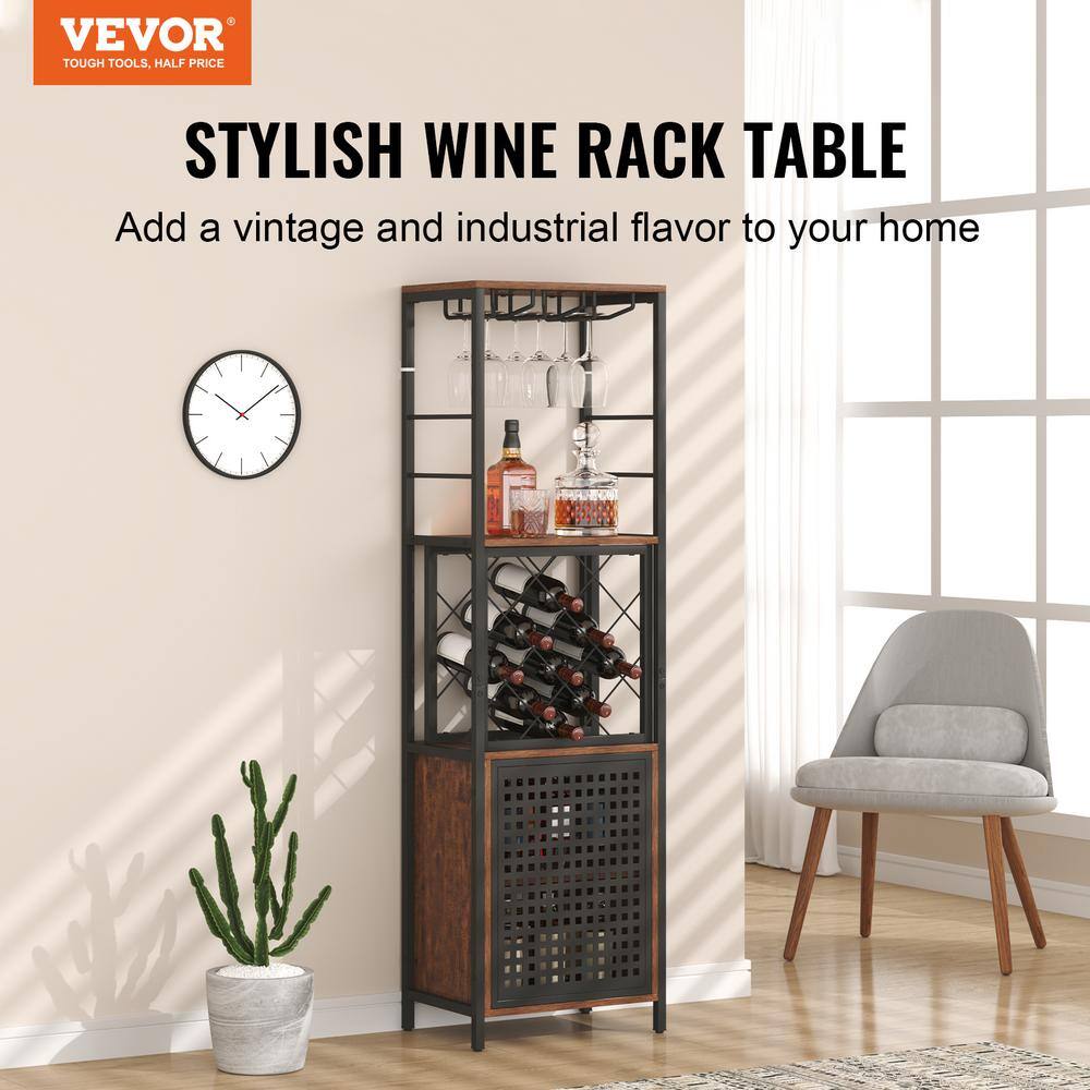 Industrial Black and Natural Wood Bar Cabinet with Wine Rack