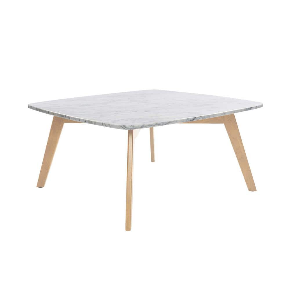 Vezzana 32" Square White Marble Table with Oak Legs