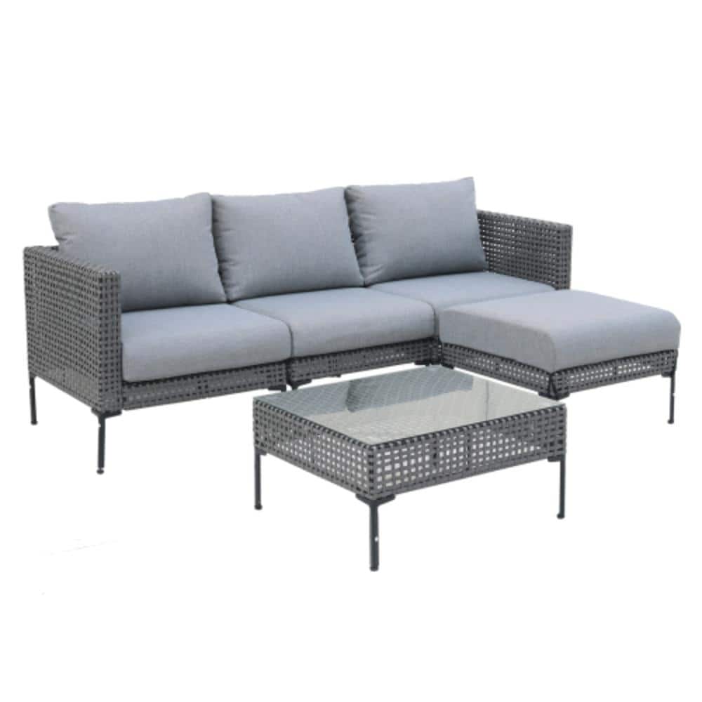 4-Piece Wicker Outdoor Conversation Patio Furniture Set with Gray Cushions price history on PriceWatchPro
