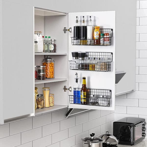 14.57 in. 4 Set Metal Wall Mount Spice Rack in Black