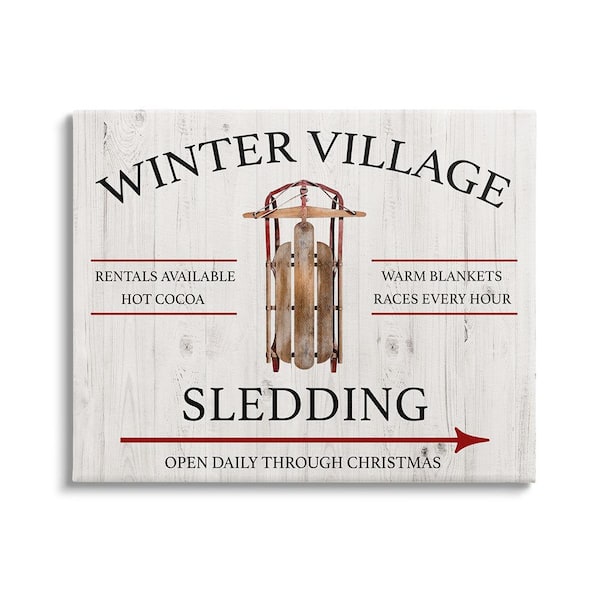 Stupell Industries Winter Village Sledding byConrad Knutsen 1-Piece Unframed Graphic Print Typography Poster Art Print 20 in. x 16 in.