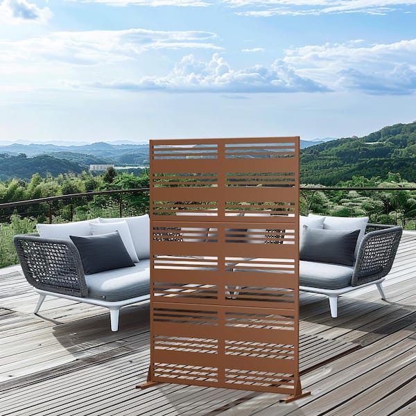 Dovelina Harold 72 in. Galvanized Steel Garden Fence Outdoor Privacy Screen Garden Screen Panels in Brown