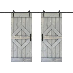Diamond 60 in. x 84 in. Fully Set Up Weather Grey Finished Pine Wood Sliding Barn Door with Hardware Kit