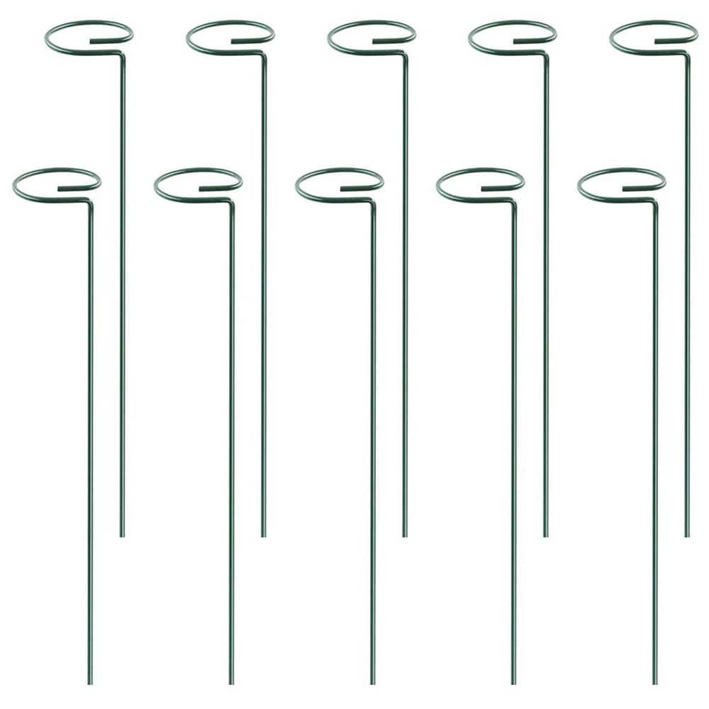 16 in. Green Iron Plant Flower Support Stakes Garden Single Stem Support St