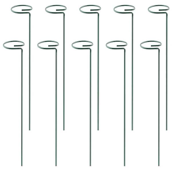 16 in. Green Iron Plant Flower Support Stakes Garden Single Stem Support Stake Metal Plant Cage Support Ring (10-Pack)