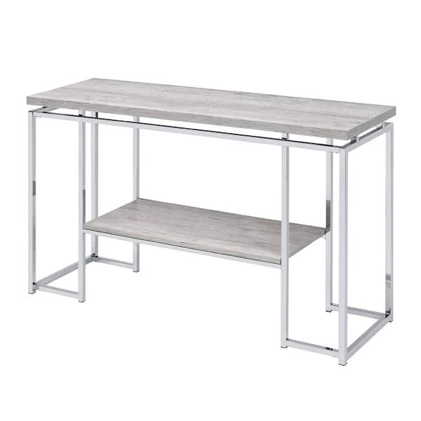 Acme Furniture Chafik 79 in. Marble Top Top and White 33 Rectangle Wood Console Table with Metal Frame