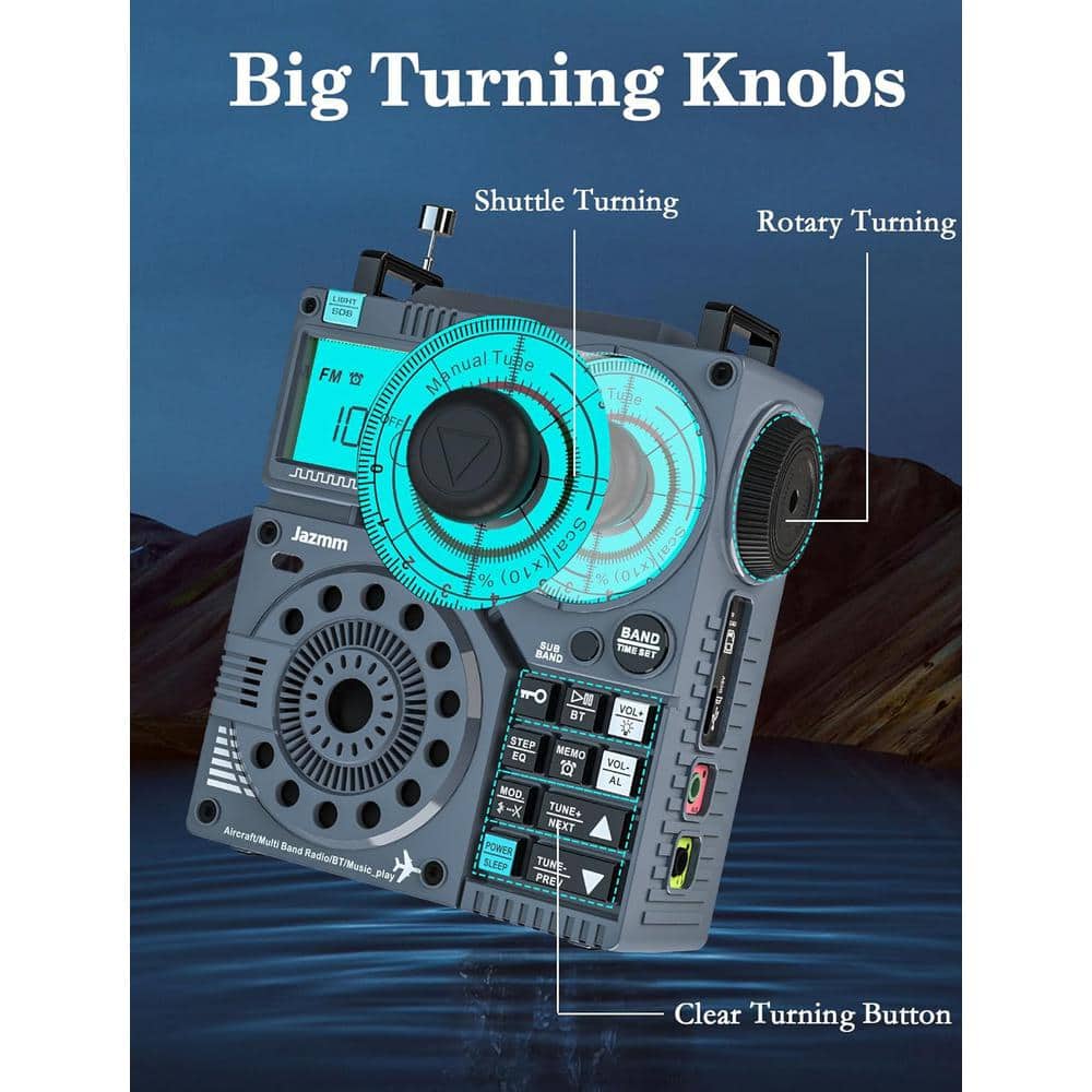 Portable Gray Multi-Band Shortwave Radio with Bluetooth and App Control
