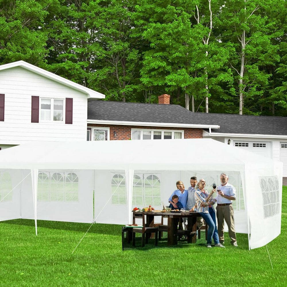 White 10' x 30' Steel and PE Outdoor Canopy Tent with Sidewalls