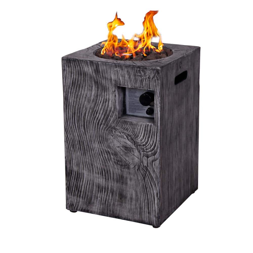 Gray Rectangular Stone Propane Fire Pit Column