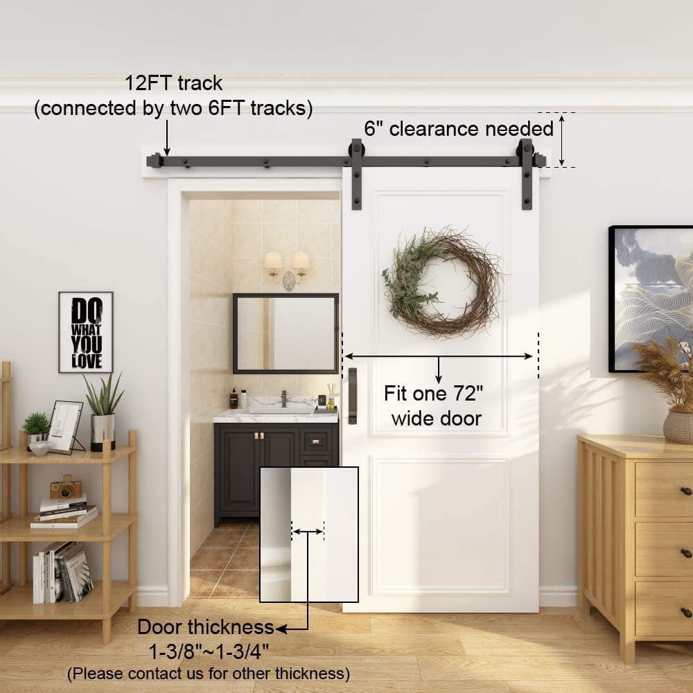 Matte Black Sliding Barn Door Hardware Track Kit, 12ft