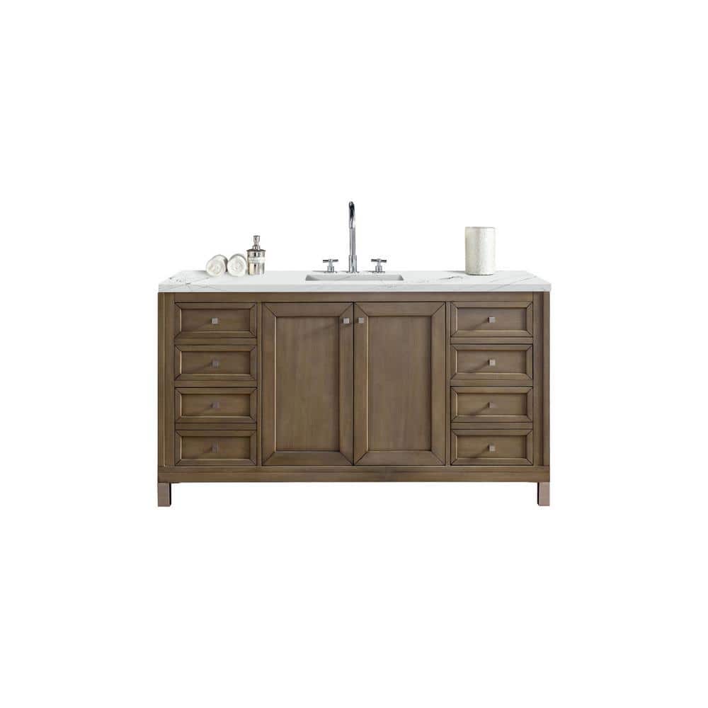 James Martin Vanities Chicago 60.0 in. W x 23.5 in. D x 33.8 in. H Bathroom Vanity in Whitewashed Walnut with Ethereal Noctis Quartz Top -  305-V60S-WWW-3ENC