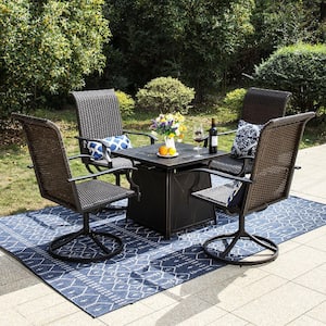 5-Piece Rattan Patio Fire Pit Set, 4 Swivel Chairs with Wave Armrest High in Back