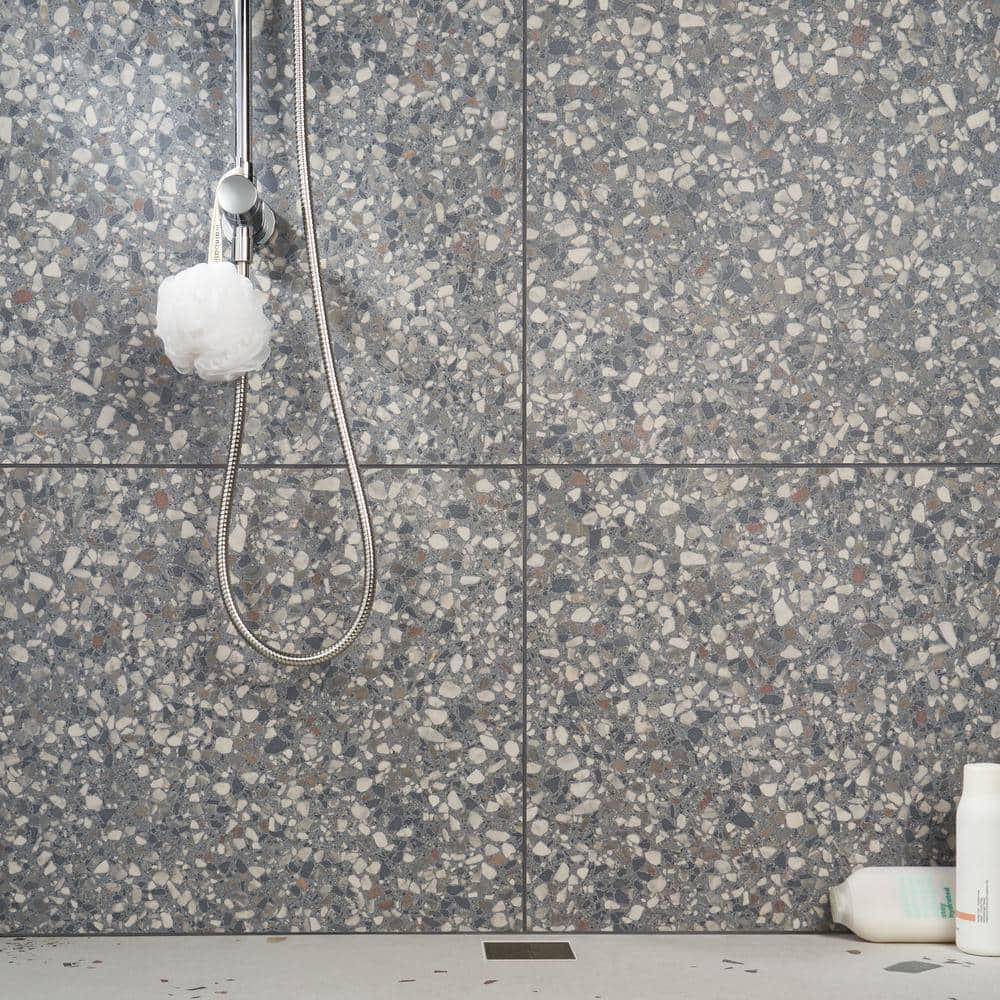 Bryant Charcoal Gray 24" Matte Porcelain Terrazzo Look Tile