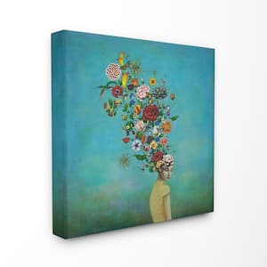 24 in. x 24 in. "Flowers on Her Mind Bright Blue Floral Painting" by Duy Huynh Canvas Wall Art