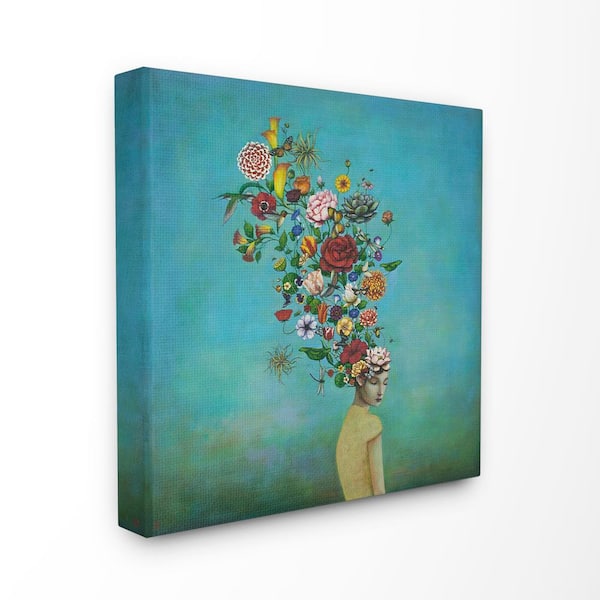 Stupell Industries 17 in. x 17 in. "Flowers on Her Mind Bright Blue Floral Painting" by Duy Huynh Canvas Wall Art