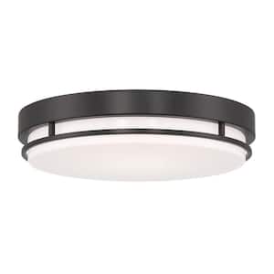 Noble 16 in. Matte Black Modern Integrated LED Flush Mount with Selectable CCT for Kitchens or Bedrooms