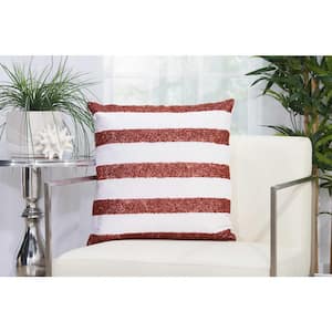 Beaded Red and White Striped 20 in. x 20 in. Indoor/Outdoor Throw Pillow