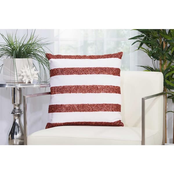 Mina Victory Beaded Red and White Striped 20 in. x 20 in. Indoor/Outdoor Throw Pillow