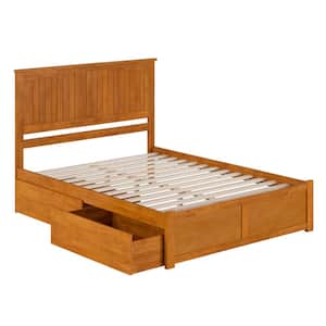 Nantucket Light Toffee Natural Bronze Solid Wood Frame Queen Platform Bed with Footboard and Storage Drawers