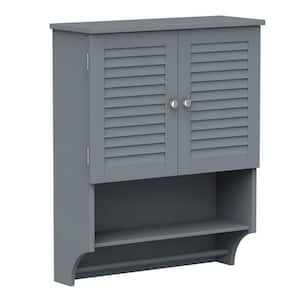 23.6 in. W x 8.9 in. D x 29.3 in. H  Bathroom Storage Wall Cabinet with Adjustable Shelves and Towels Bar in Gray