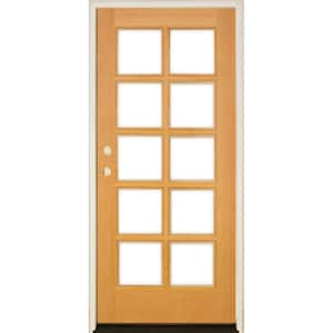 36 in. x 80 in. French RH Full Lite Clear Glass Natural Stain Douglas Fir Prehung Front Door