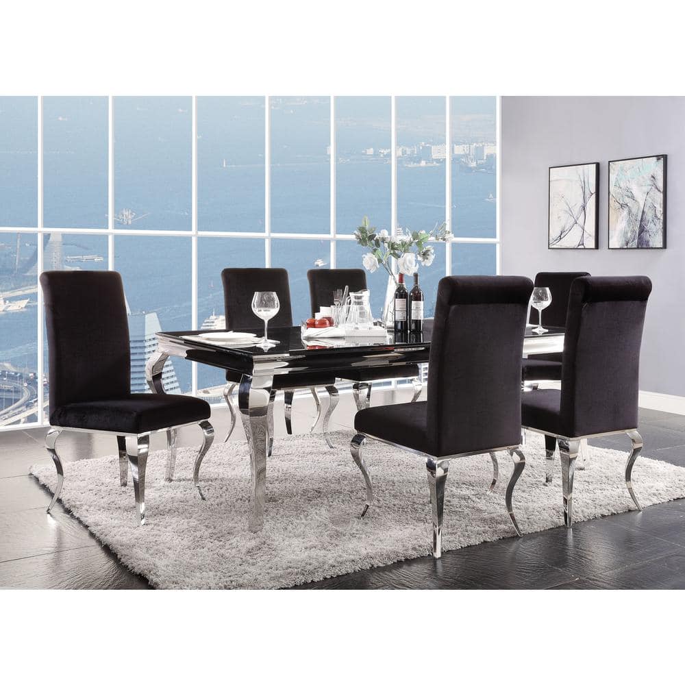 Fabiola Rectangular Black Glass Dining Table with Stainless Steel Legs