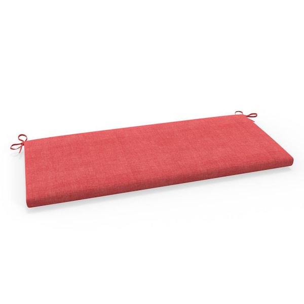 Pillow Perfect Solid Twill 45 in W x 3 in H Rectangular Outdoor Bench Cushion with Ties 1-Count in Orange Splash Coral