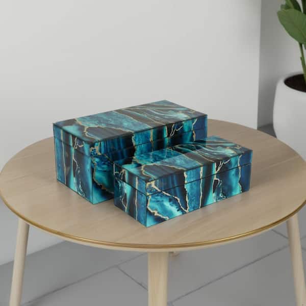Dory Blue and Black 6.75 in. W x 6 in. H Accent Glass Decorative Box (Set of 2)