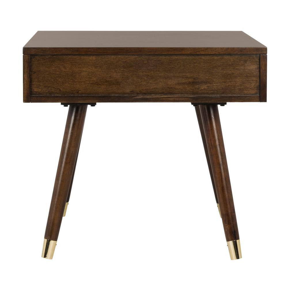 Transitional Square Wood & Metal End Table with Gold Accents