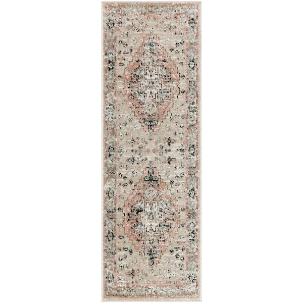 Nourison Washable Decor Peach 2 ft. x 6 ft. Center medallion Traditional Runner Area Rug