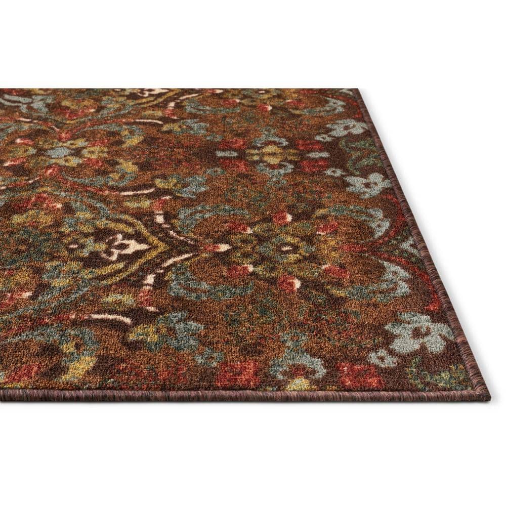 Kings Court Brown and Red Synthetic 5' x 7' Washable Area Rug
