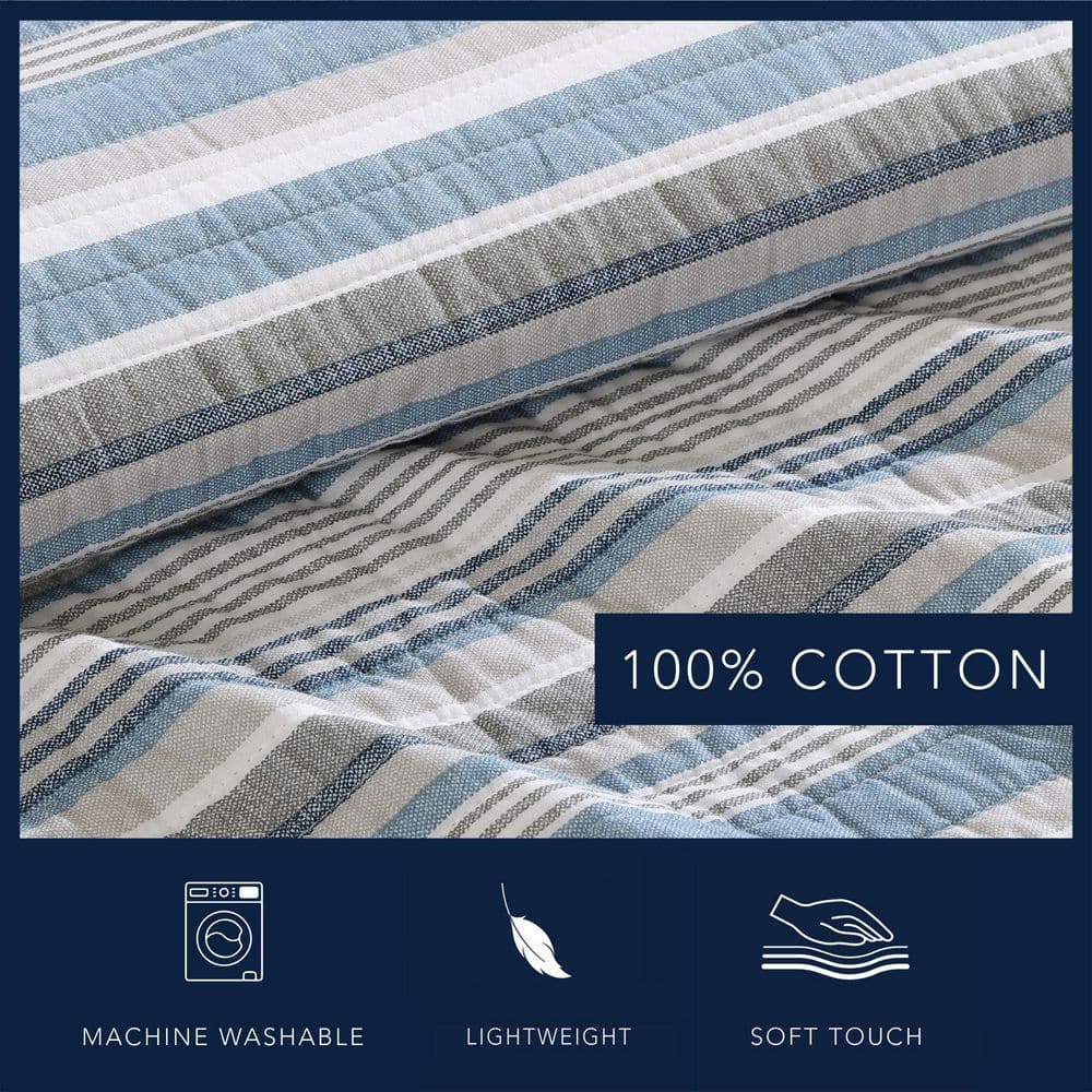 Chambray Blue Cotton Twin Reversible Quilt Set