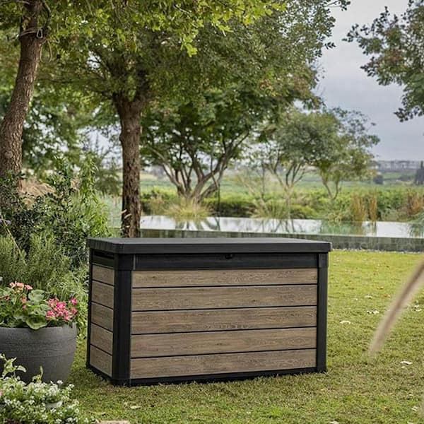 100 Gal. Ashwood Resin Deck Box with Handles Z0D55WVMDQ - The Home