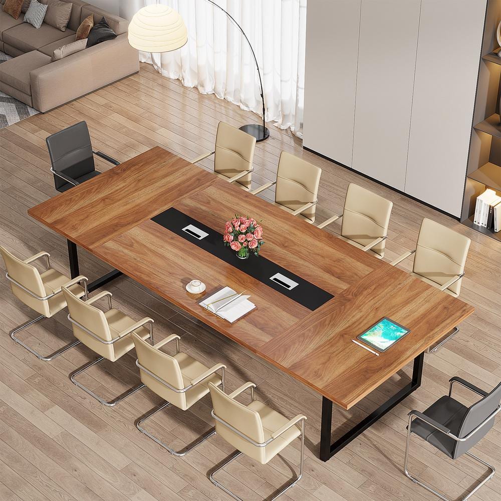 BYBLIGHT Capen 94.5 in. Retangular Brown Wood Conference Table 8FT Business Style Training Table for Office Conference Room Desk BB XK00327CT The