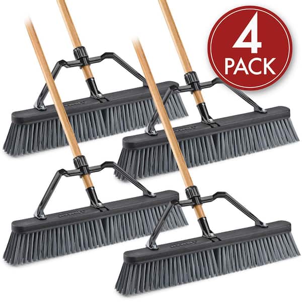 24 in. Rough Surface Industrial Grade Push Broom with Wood Handle and Brace (4-Pack)