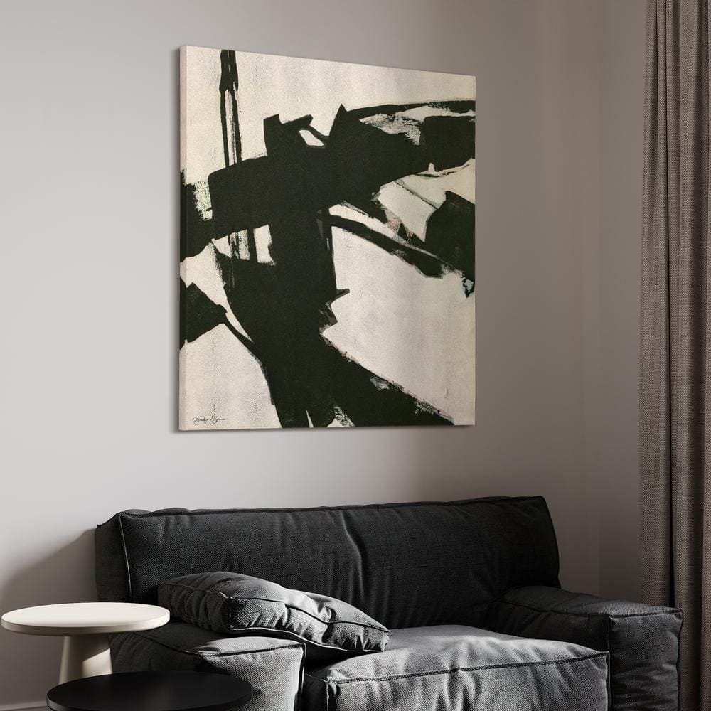 Bold Abstraction Black and White Art on Gold Shagreen Canvas