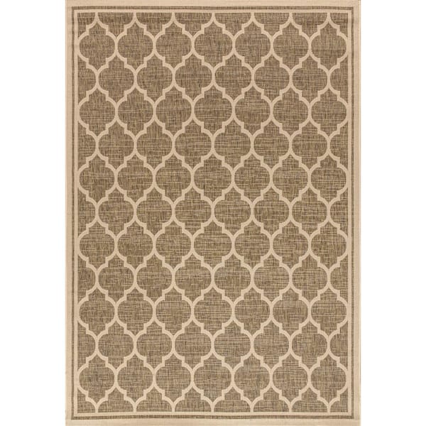 Trebol Moroccan Trellis Brown/Beige 3 ft. 11 in. x 6 ft. Textured Weave Indoor/Outdoor Area Rug