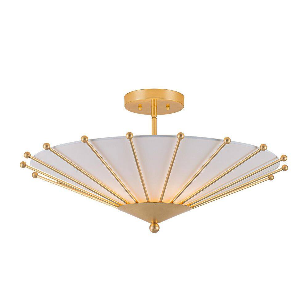 26 in. 4-Light Sputnik Modern Gold Foil Semi-Flush Mount with Off-White Fabric Shade for Bedroom price history on PriceWatchPro