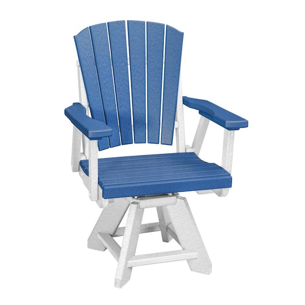 American Furniture Classics Adirondack Series White Frame Swivel High Density Resin Outdoor Dining Chair in Blue Seat (Set of 1)