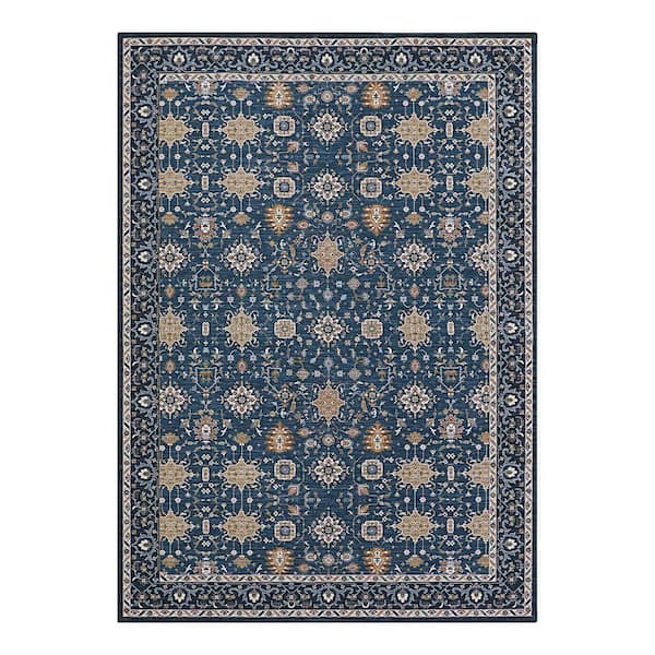Laura Ashley Aure Chenille Blue 5 ft. x 7 ft. Woven Floral
