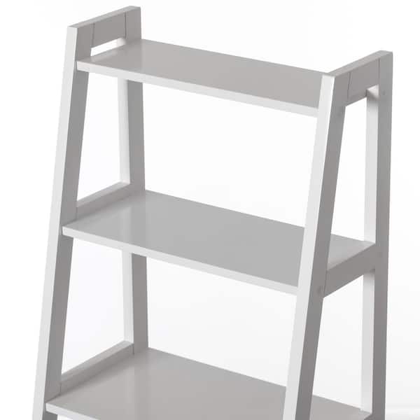 4 Tier White Grey Ladder Shelf Display Unit Free Standing Book Stand Shelves