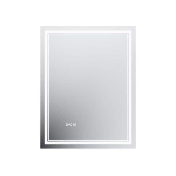 Unbranded White 28 in. W x 36 in. H Rectangular Metal Wall Mirror, LED Bathroom Mirror for Wall with Smart Touch Button