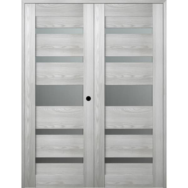 Belldinni Vona 07-05 48 in. x 96 in. Left Hand Active 5-Lite Frosted Glass Ribeira Ash Wood Composite Double Prehung French Door