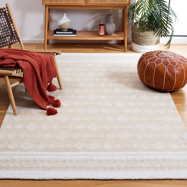 Capri 6 ft. x 6 ft. Ivory/Beige Border Diamond Square Area Rug