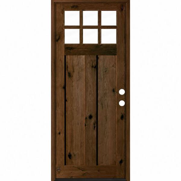42 in. x 96 in. Knotty Alder Left-Hand/Inswing 6 Lite Beveled Clear Glass Espresso Stain Wood Prehung Front Door