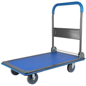 Blue 660 lbs. D-Handle Foldable Platform Hand Truck with 2 360° Wheels and 2-Fixed Wheels