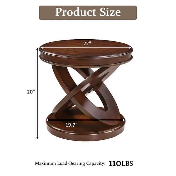 Noble House Liam 22 in. Walnut Round MDF and Solid Wood Veneer End