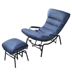 Beauty 2-Piece Metal Outdoor Patio Outdoor Rocking Chair with Denim Blue Cushions