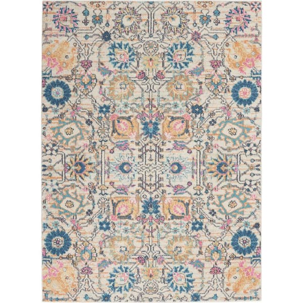Nourison Passion Ivory/Multi 5 ft. x 7 ft. Floral Transitional Area Rug