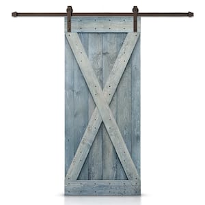 X Series 32 in. x 84 in. Denim Blue Stained DIY Wood Interior Sliding Barn Door with Hardware Kit